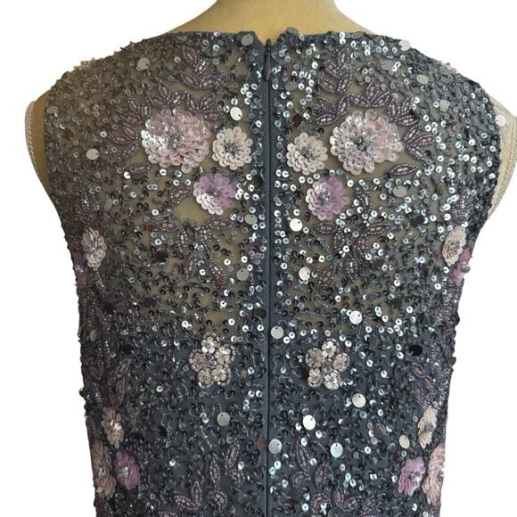 Adrianna Papell Floral Embellished V-Neck Formal Sequin Gown Size 8 NWT - Picture 12 of 15